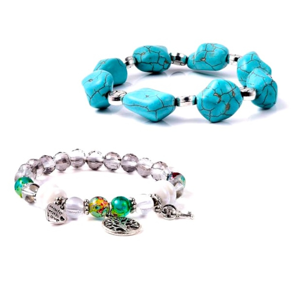 Sold Blue Howlite, Multi Bead Stretch Charm Bracelet - Picture 2 of 8